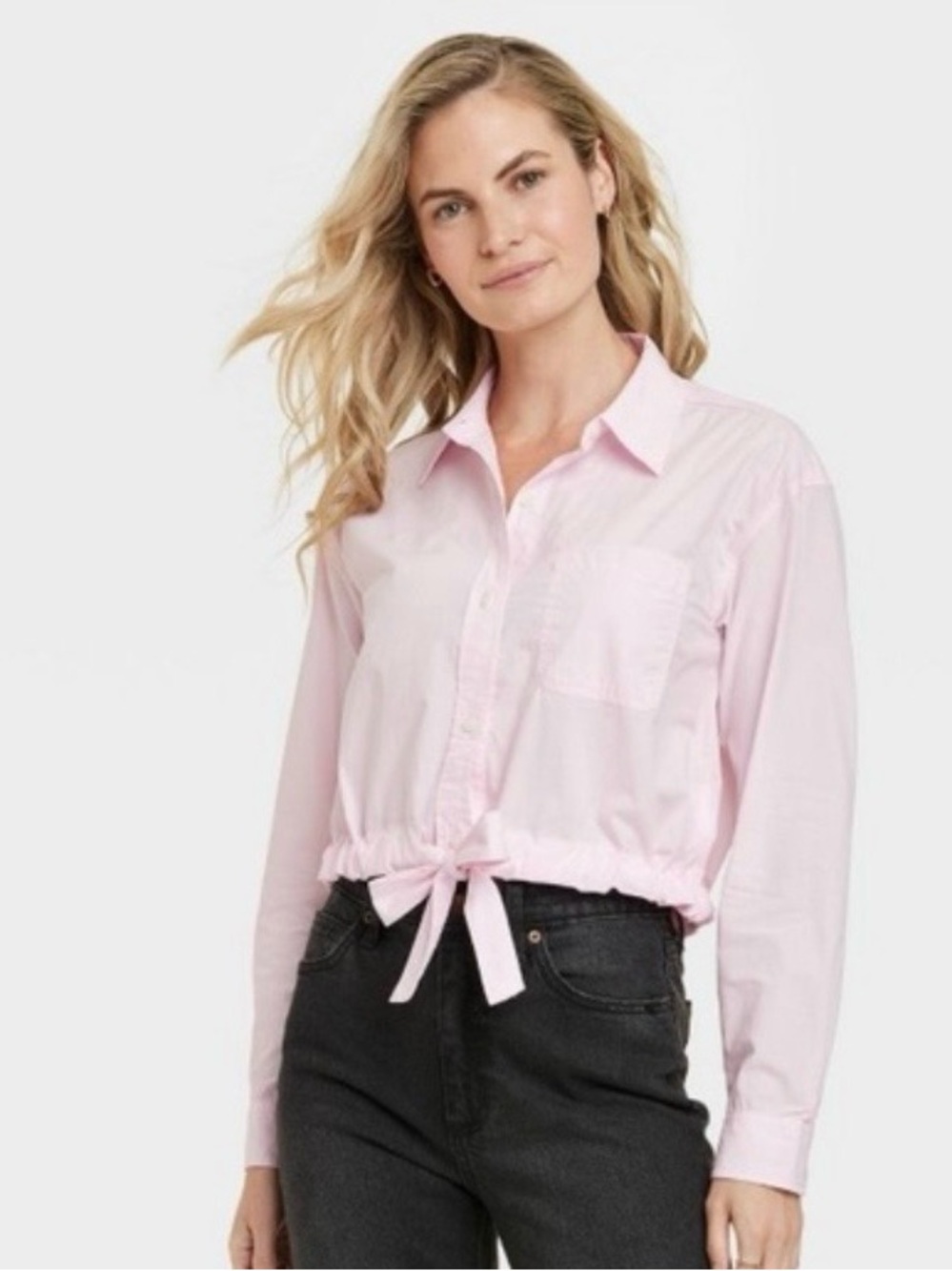 Universal Thread Light Pink Tie-Front Button Down Shirt